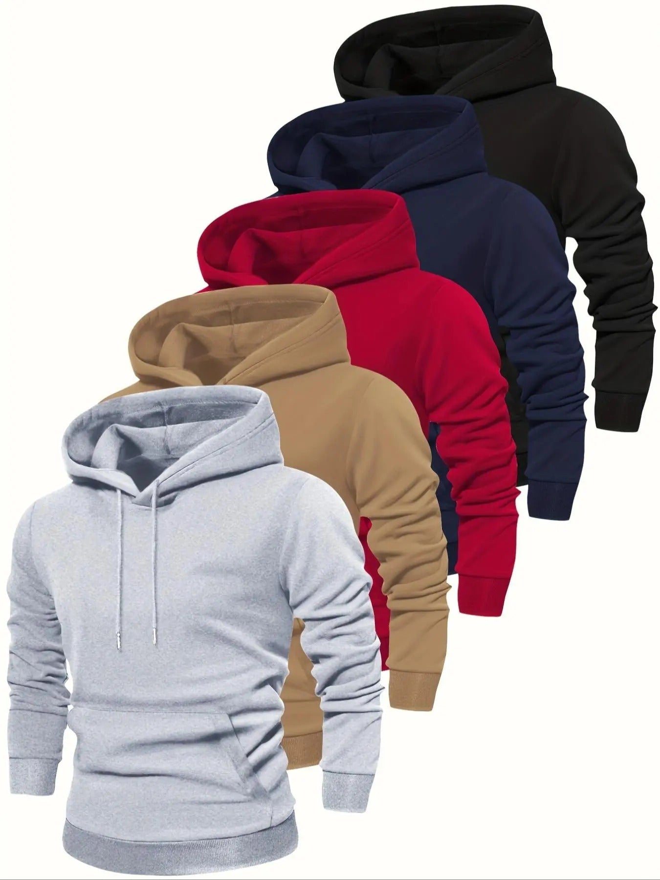 Men's Solid Pocket Drawstring Hoodie, Casual Regular Fit Long Sleeve Hooded Sweatshirt for Spring & Fall, Men's Top for...