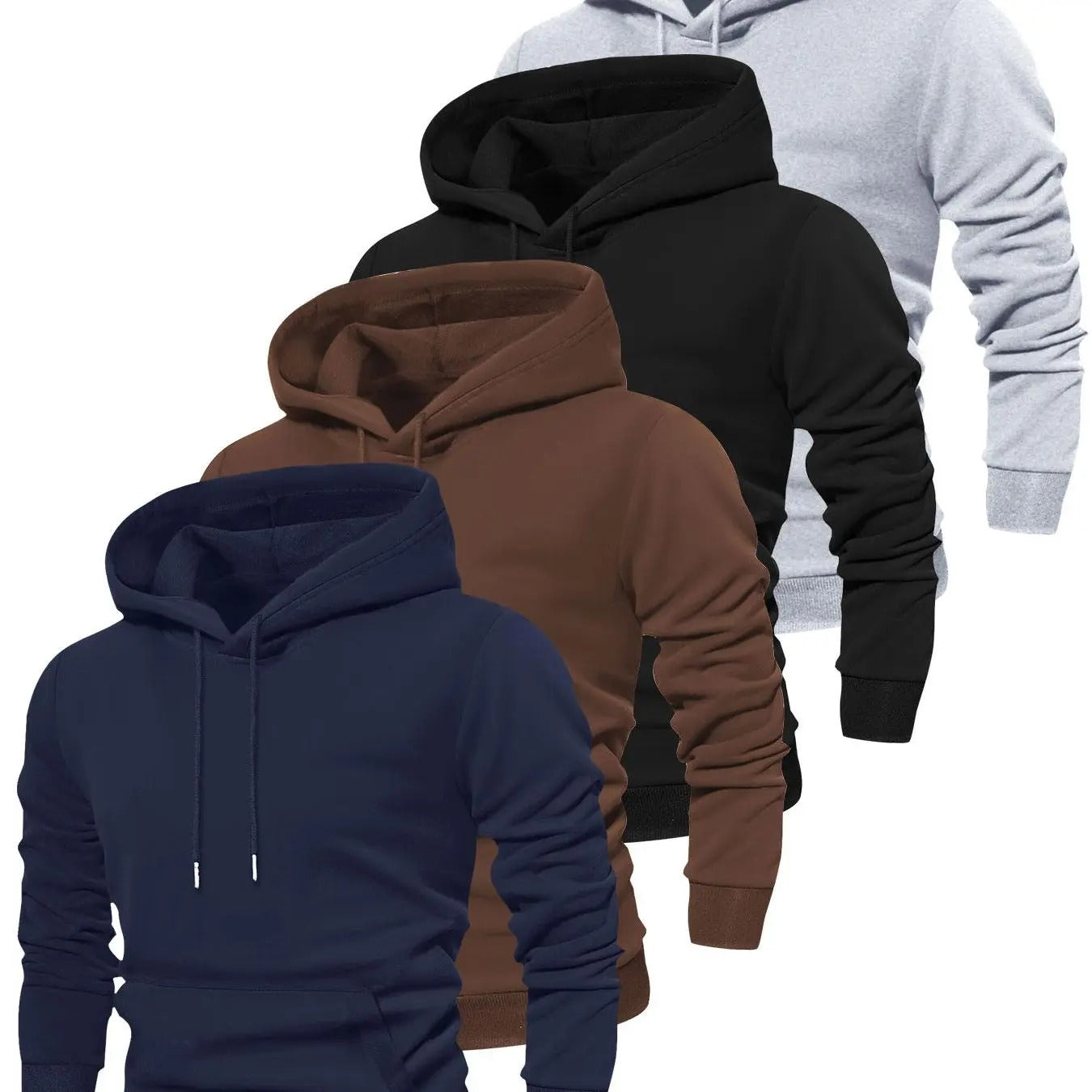 Men's Solid Pocket Drawstring Hoodie, Casual Regular Fit Long Sleeve Hooded Sweatshirt for Spring & Fall, Men's Top for...