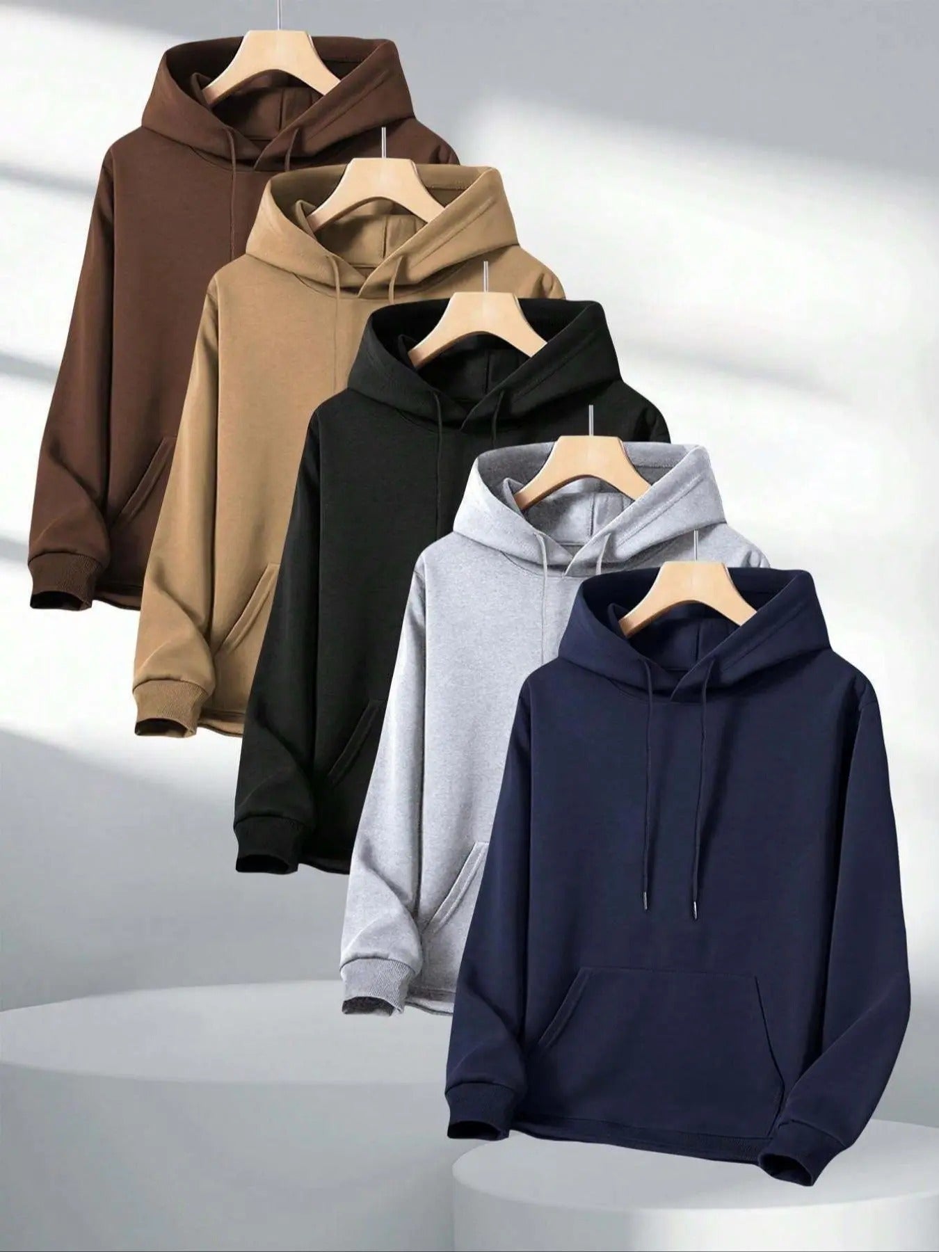 Men's Solid Pocket Drawstring Hoodies Top, Casual Regular Fit Long Sleeve Hooded Sweatshirt for Spring & Fall, Boyfriend...