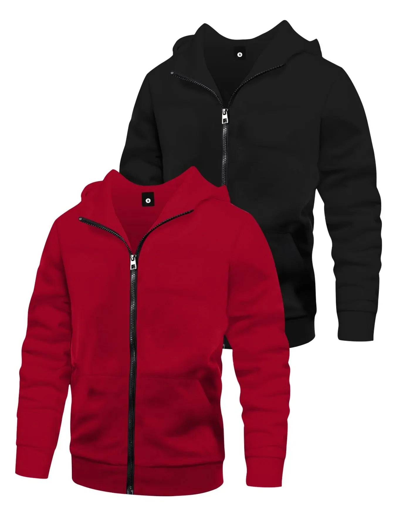Men's Solid Pocket Zip Up Hoodie, Regular Fit Casual Long Sleeve Hooded Sweatshirt for Spring & Fall, Men's Top for Daily...