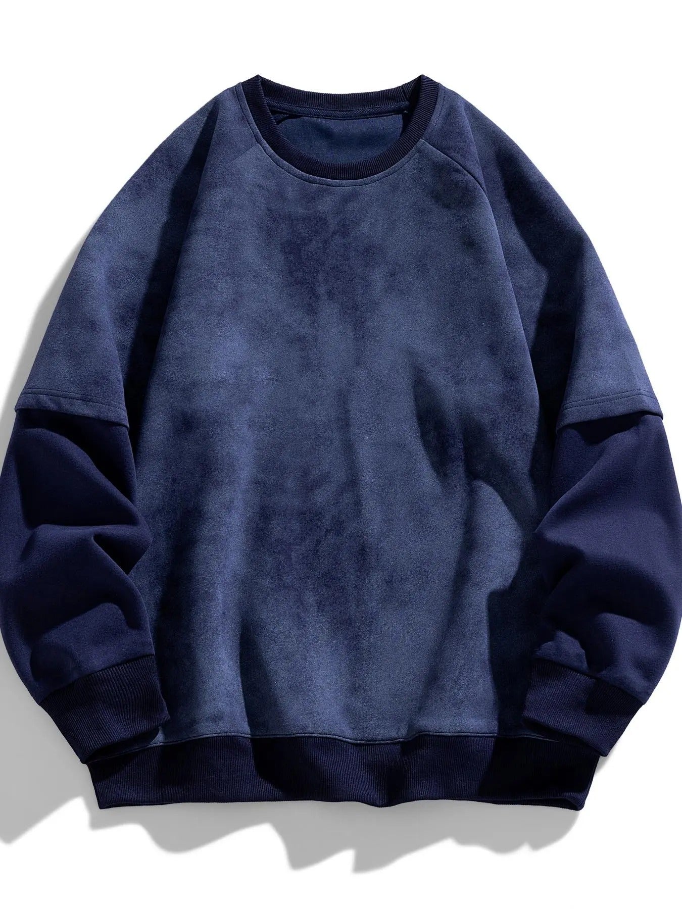 Men's Solid Raglan Sleeve Suede Sweatshirt, Regular Fit Casual Long Sleeve Round Neck Pullover for Spring & Fall, Fashion...