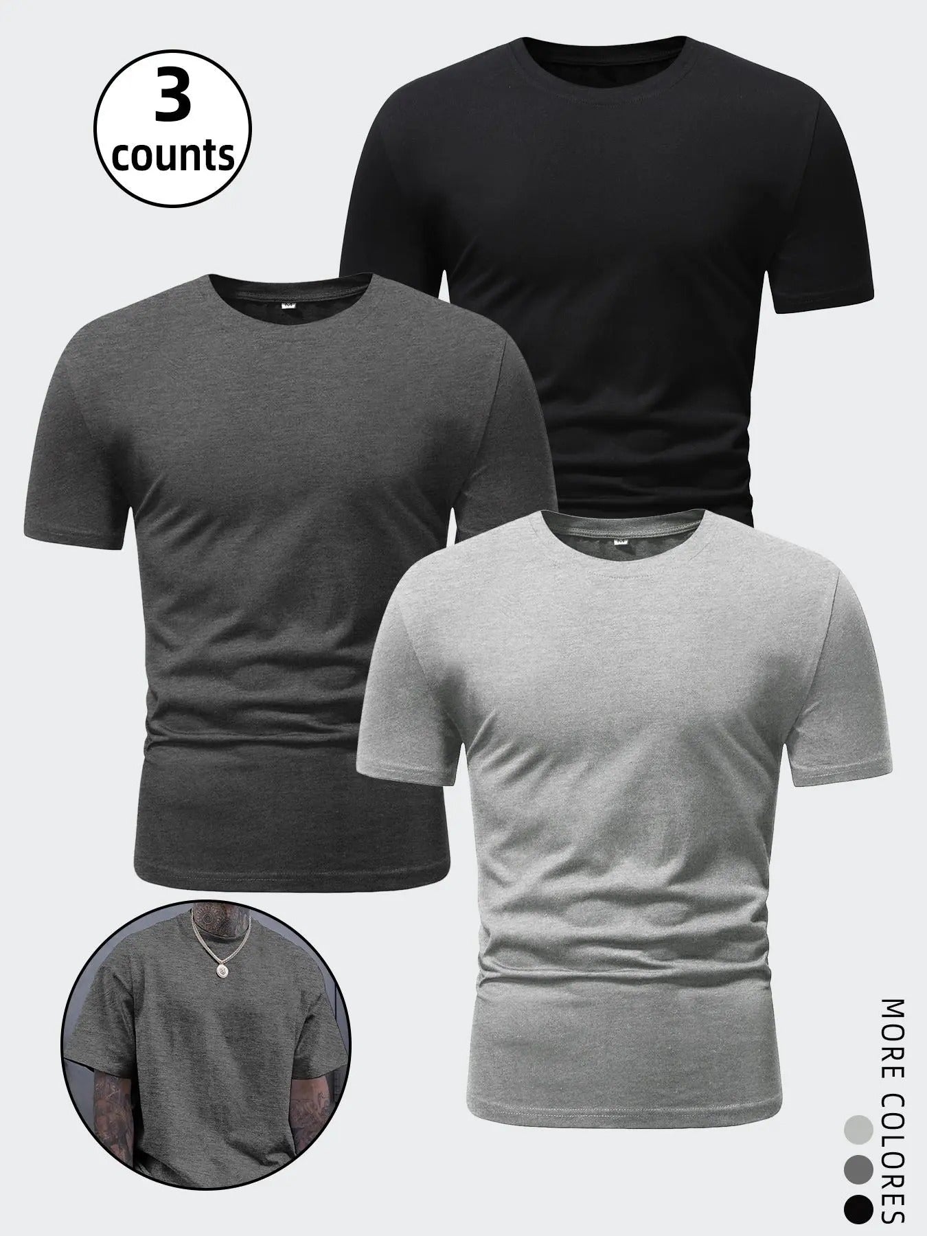 Men's Solid Round Neck Tee, Regular Fit Casual Comfy Short Sleeve Crew Neck T-shirt for Summer, Men's Top for Daily Wear...