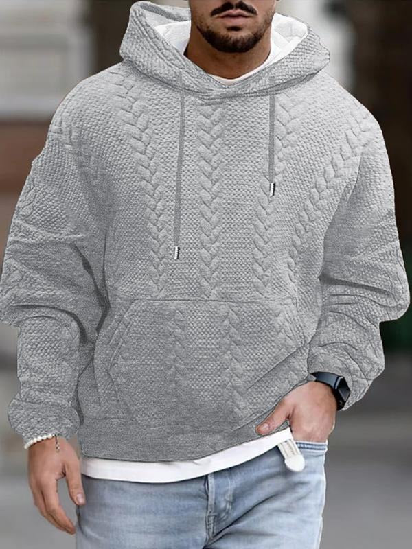 Men's Solid Textured Drop Shoulder Hoodie, Fashion Casual Drawstring Pocket Hooded Sweatshirt for Daily Holiday Outdoor...