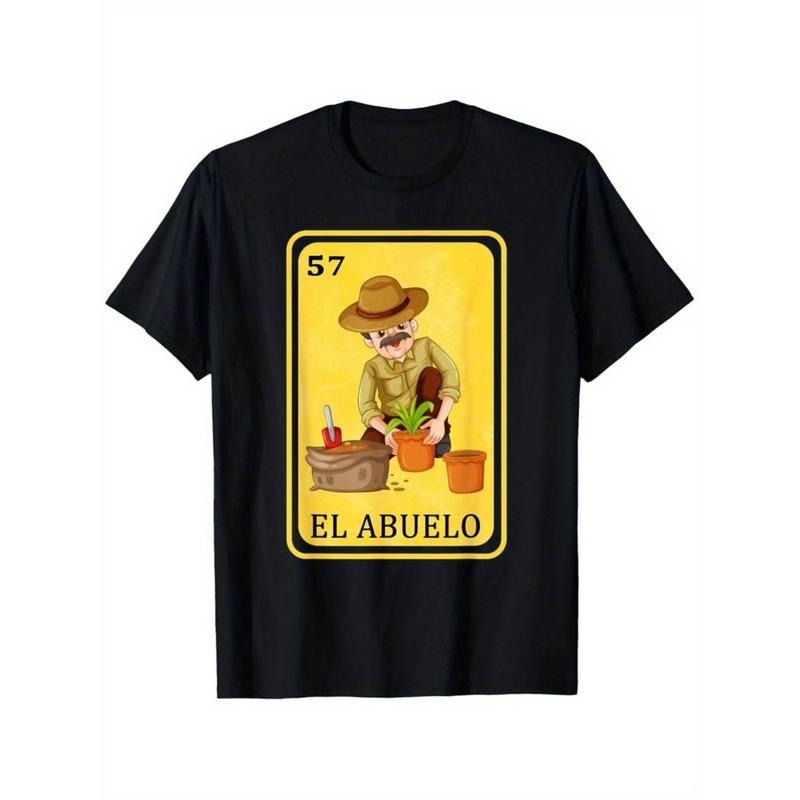 Men's Spanish-Mexican Style Funny Graphic T-Shirt, 100% Cotton, Black Crew Neck with "El Abuelo" Print Hoodie, Sweatshirt