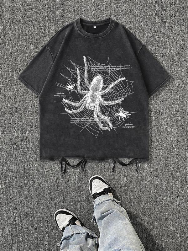 Men's Spider Web Print Short Sleeve Graphic Tee, Casual Comfy Round Neck T-shirt for Summer, Fashion Men's Top for Daily...