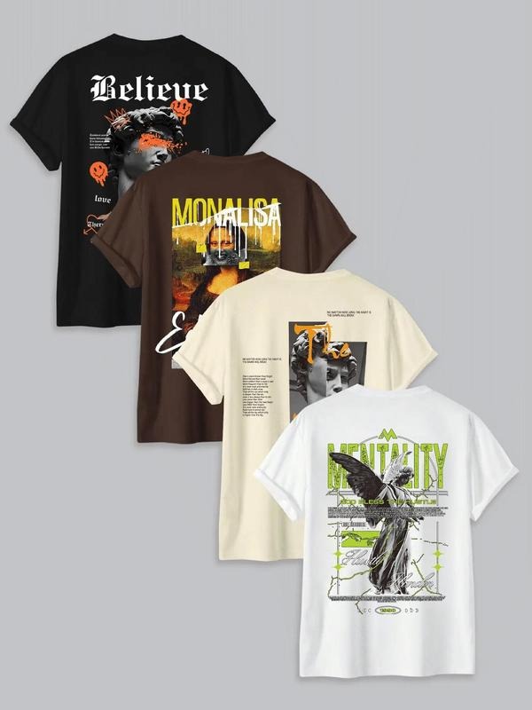 Men's Street Style  Graphic Print Crew Neck Tee, Regular Fit Casual Comfy Street Fashion Short Sleeve  Round Neck T-shirt...