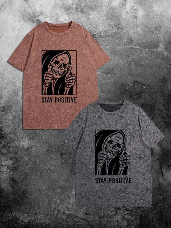 Men's Street Style Skull Graphic Print Round Neck Tee, Regular Fit Casual Comfy Short Sleeve Crew Neck T-shirt for...