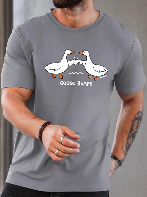 Men's Streetwear Goose Print Round Neck Tee, Regular Fit Crew Neck Short Sleeve T-shirt for Daily Outdoor Wear, Casual...