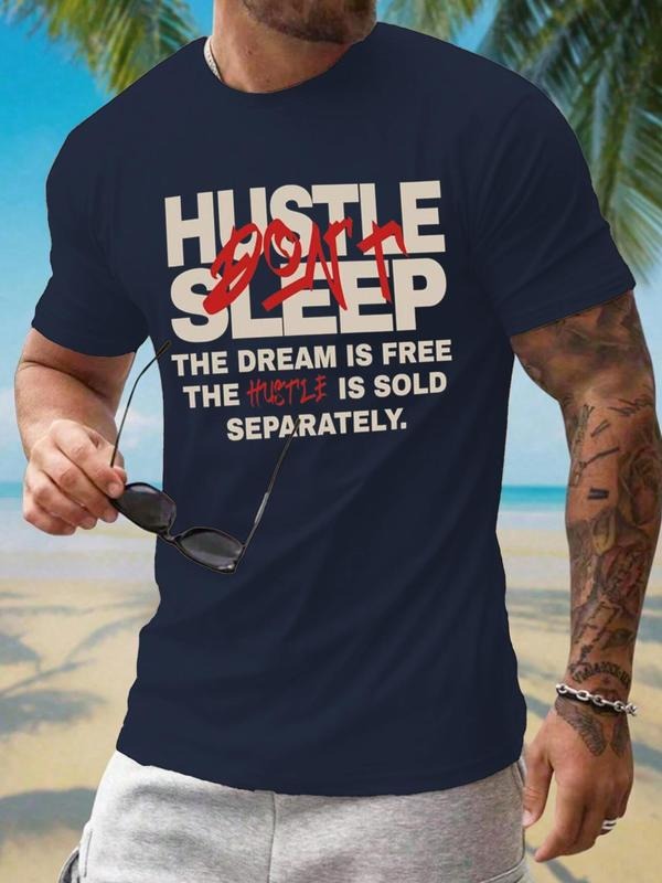 Men's Summer Round Neck Short Sleeve T-Shirt with Letter Print, Comfortable and Stylish Casual Wear Ideal for Summer...
