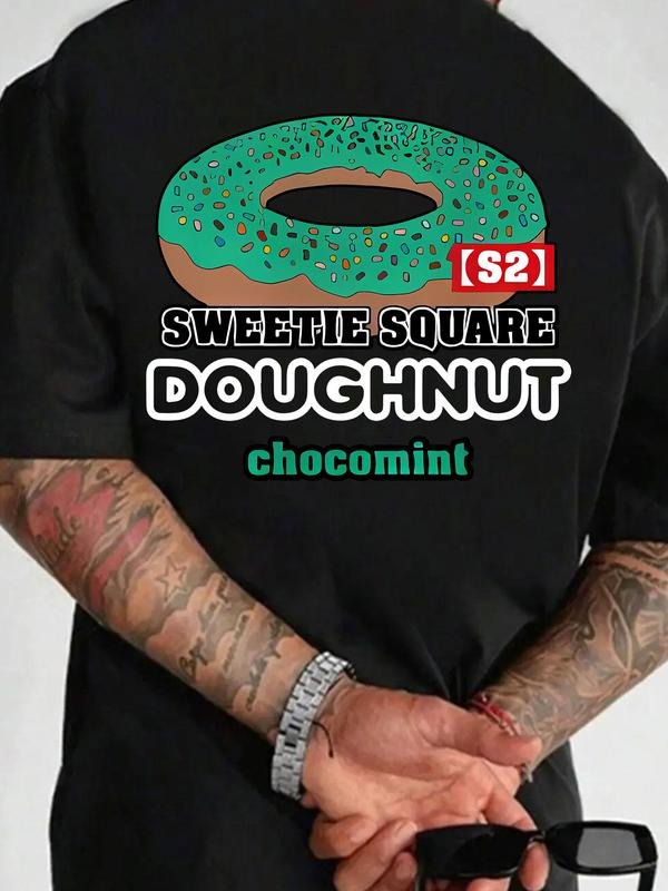 Men's Sweetie Square Donut Print Short Sleeve Graphic Tee, Casual Loose Round Neck T-shirt for Summer, Men's Top for...