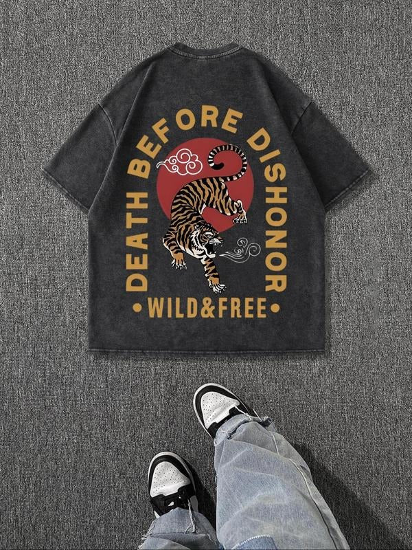 Men's Tiger Print Round Neck Graphic Tee, Regular Fit Casual Short Sleeve T-shirt for Summer, Men's Top for Daily Wear,...