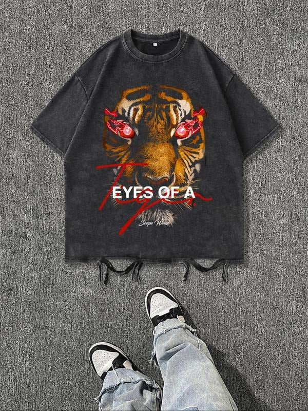 Men's Tiger Print Round Neck Tee, Regular Fit Casual Short Sleeve Crew Neck T-Shirt for Summer, Fashion Men's Top for...