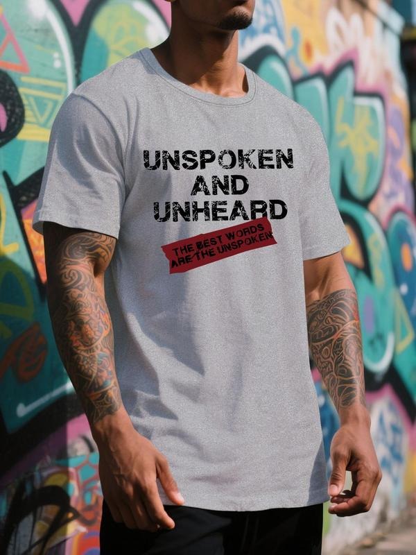 Men's Unspoken and Unheard Slogan Print Round Neck Tee, Regular Fit Casual Short Sleeve Crew Neck T-Shirt for Summer,...