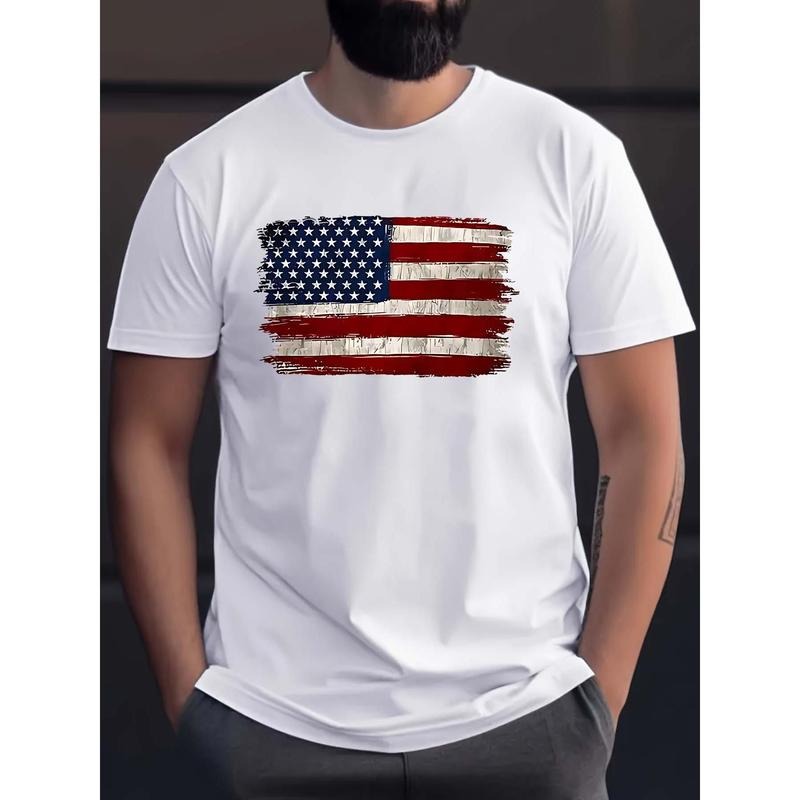 Men's Vintage American Flag Print T-Shirt
