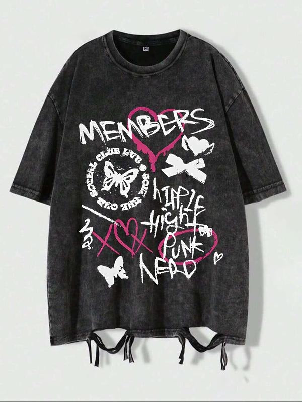 Men's Vintage Butterfly & Letter Print Short Sleeve Graphic Tee, Casual Comfy Drop Shoulder T-shirt for Daily Wear, Men's...