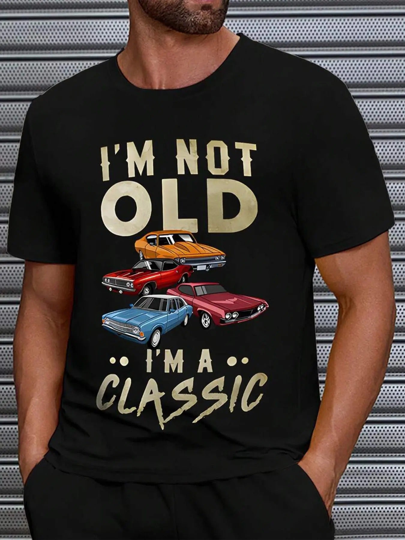 Men's Vintage Car Graphic Print Round Neck Tee, Regular Fit Casual Short Sleeve T-shirt, Men's Summer Top for Daily Wear,...