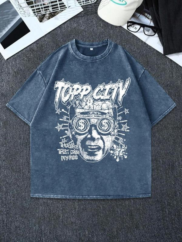 Men's Vintage Graphic Print Round Neck Tee, Regular Fit Casual Short Sleeve T-shirt, Men's Summer Top for Daily Wear,...
