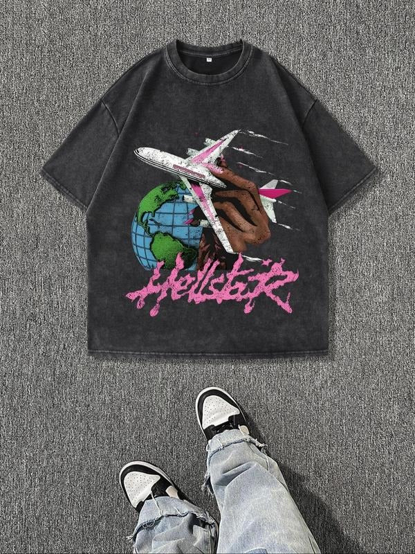 Men's Vintage Graphic Print Round Neck Tee, Regular Fit Casual Short Sleeve T-shirt, Men's Summer Top for Daily Wear,...