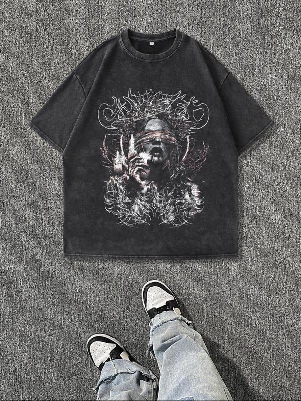 Men's Vintage Graphic Print Round Neck Tee, Regular Fit Casual Short Sleeve T-shirt, Men's Summer Top for Daily Wear,...