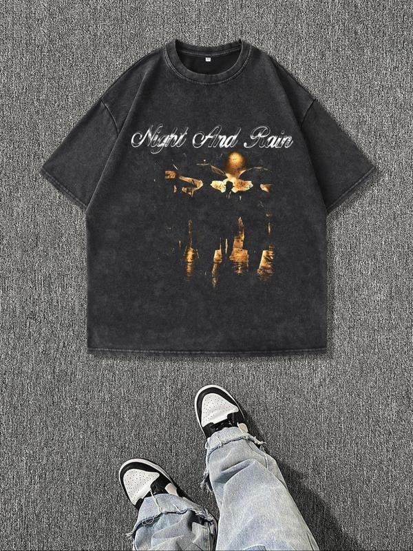 Men's Vintage Graphic Print Round Neck Tee, Regular Fit Casual Short Sleeve T-shirt, Men's Summer Top for Daily Wear,...