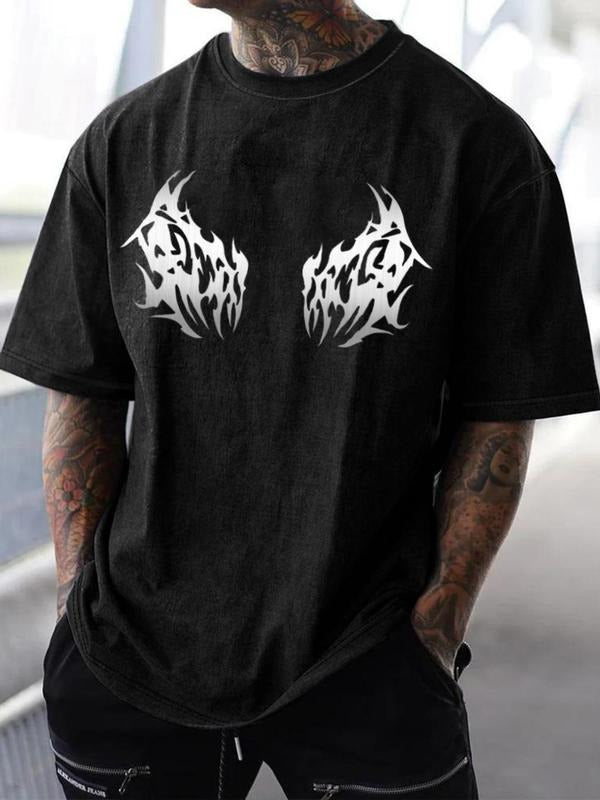 Men's Wing Print Graphic Tee, Regular Fit Casual Fashion Short Sleeve T-shirt for Summer, Men's Top for Daily Wear,...