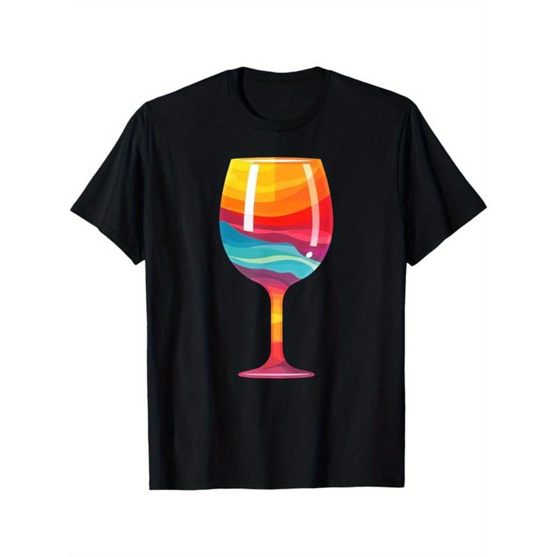 Men's cotton printed T-shirt with wine pattern, casual short-sleeved round neck game T-shirt, men's outdoor T-shirt Made...
