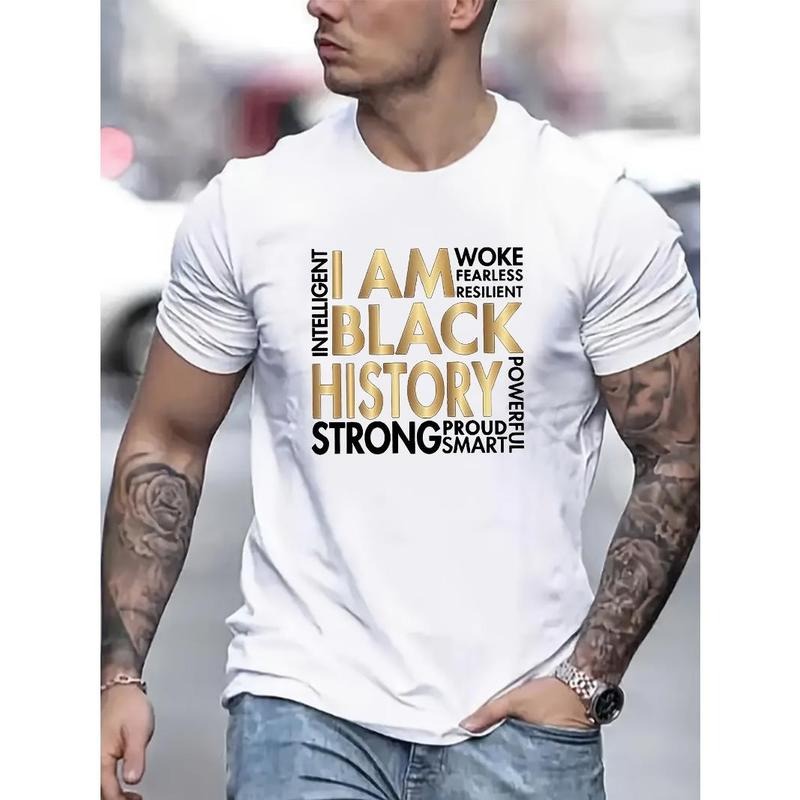 Men's crew neck T-shirt, I am black history funny men short sleeve pattern T-shirt series black, comfortable breathable...