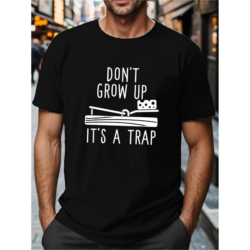 Men's fashion letter print T-shirt, casual fashion T-shirt, street style short-sleeved crew-neck shirt Made in USA...
