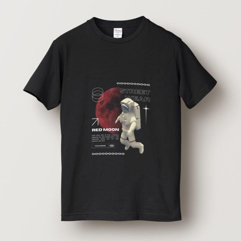 Men's graphic tees Fashionable Crew Neck T-Shirt - Comfortable Fit, Slight Stretch, PatternedPrint Red Moon Astronaut...