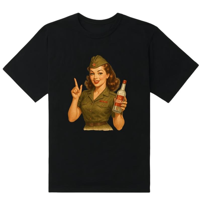 Men's graphic tees Fashionable Crew Neck T-Shirt - Comfortable Fit, Slight Stretch, PatternedPrint Vodka Pin-Up...