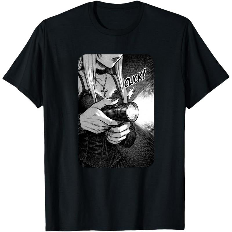 Men's graphic tees boys merch t shirt - Comfortable Fit, Slight Stretch, PatternedPrint Gothic Flashlight Manga Tee