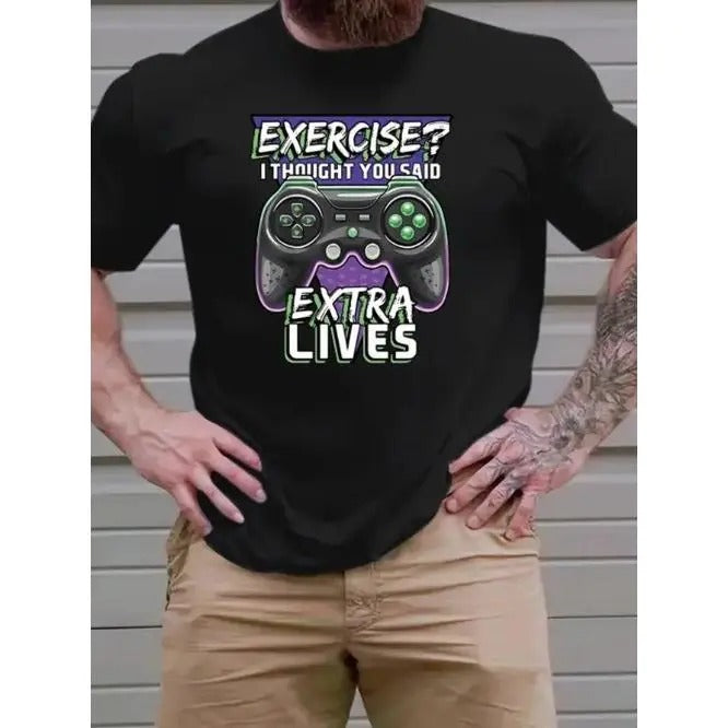 Men's lettering and game console graphic print fashionable summer short-sleeved T-shirt Made in USA Hoodie, Sweatshirt