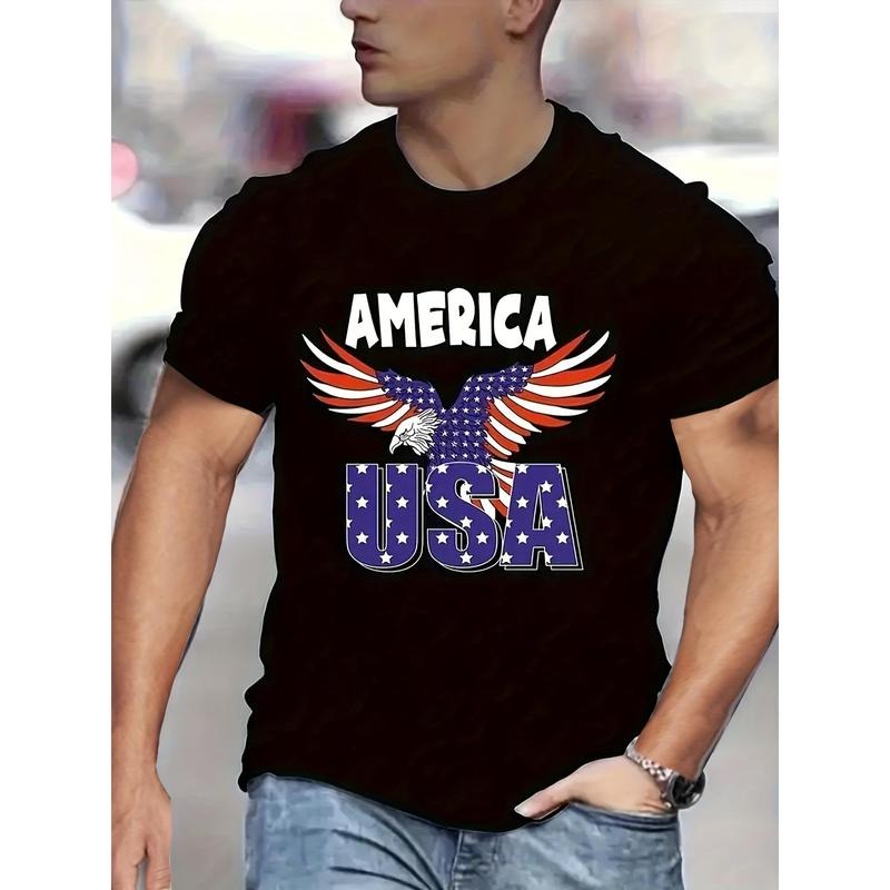 Mens Eagle Print T-shirt - Fashionable Street Style - Comfortable Stretch Fit - Classic Round Neck