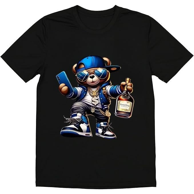 Mens Fashionable Crew Neck T-Shirt Comfortable Fit 100% Cotton Patterned Print Party Bear Tee Casual Stretch Top...