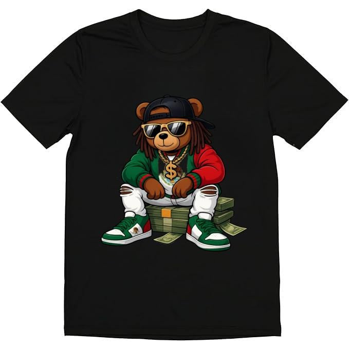 Mens Fashionable Crew Neck T-Shirt Comfortable Fit Patterned Print Mexican Pride Teddy Bear Tee Stylish Bold Streetwear...