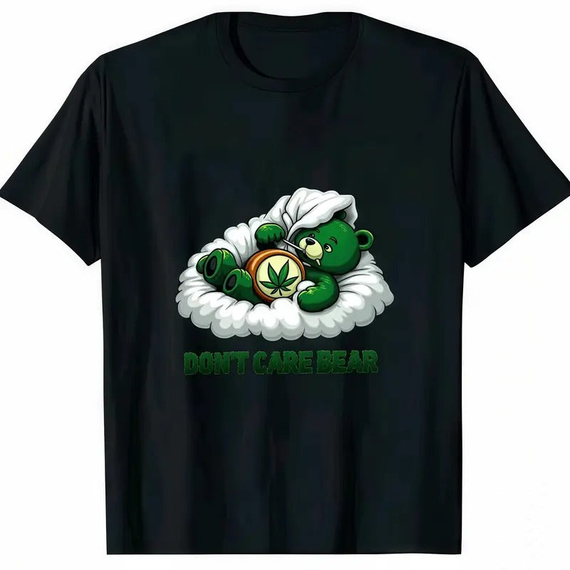 Mens Fashionable Crew Neck T-Shirt Comfortable Fit,PatternedPrint Don't Care Bear Relaxed Bear Tee,Streetwear Top dark...