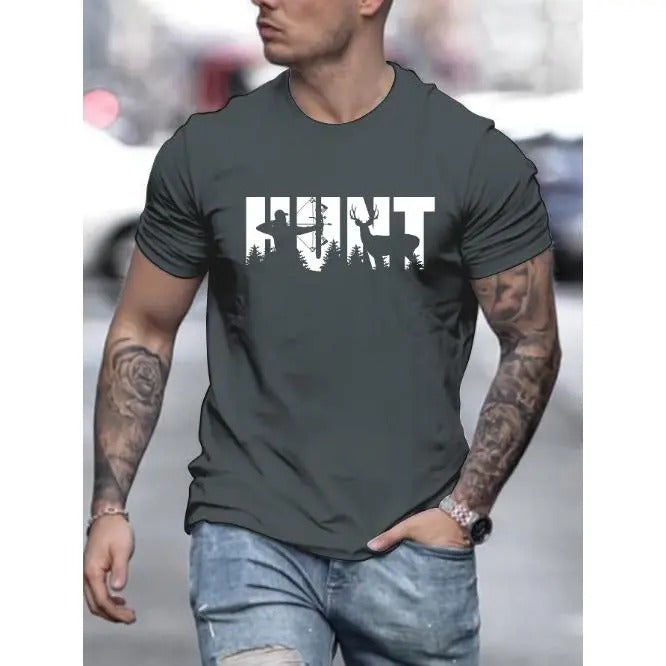Mens Hunting Buck Print T-Shirt - Lightweight & Breathable, Short Sleeve, Regular Fit Tee