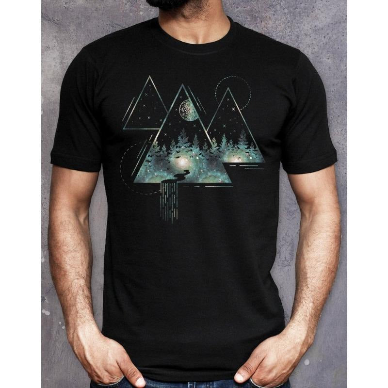 Mens Nature T Shirt Forest Trees Mountain Adventure Tee Hiking Camping Outdoor Travelers Graphic Tees Gift for Nature...