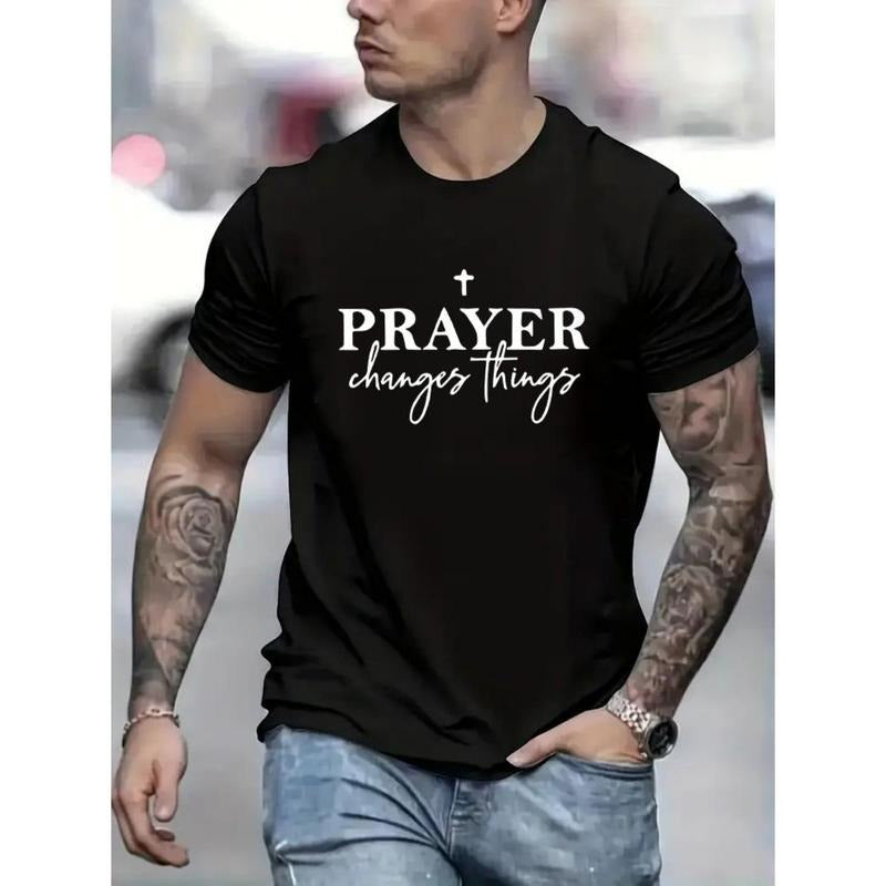 Mens Prayer Print Short Sleeve T-shirt - Lightweight & Breathable Crew Neck Design