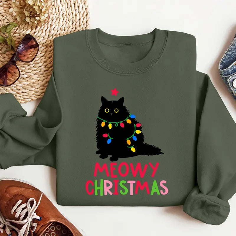 Meowy Shirt Cat Cat Lover Xmas Cat Mom Catmas New Year Xmas T-Shirts, Hoodie, Sweatshirt