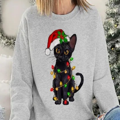 Meowy Christmas Sweatshirt - Vintage 90s Cat Crhistmas - Unisex Fabric - Loose Fit - Pullover T-Shirts, Hoodie