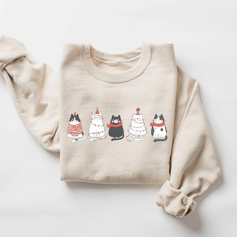 Meowy Christmas Sweatshirt, Christmas Sweatshirt, Cat Lover Gift, Funny Christmas Cat Sweater, Holiday Hoodie, Cat Mom...