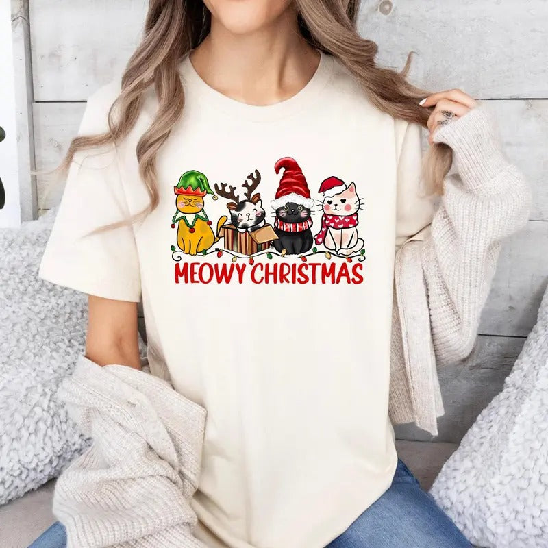 Meowy Christmas Vibes shirt, Purr-fectly Merry Christmas, Feline Festivities Ahead, Have a Pawsitively Merry Christmas,...