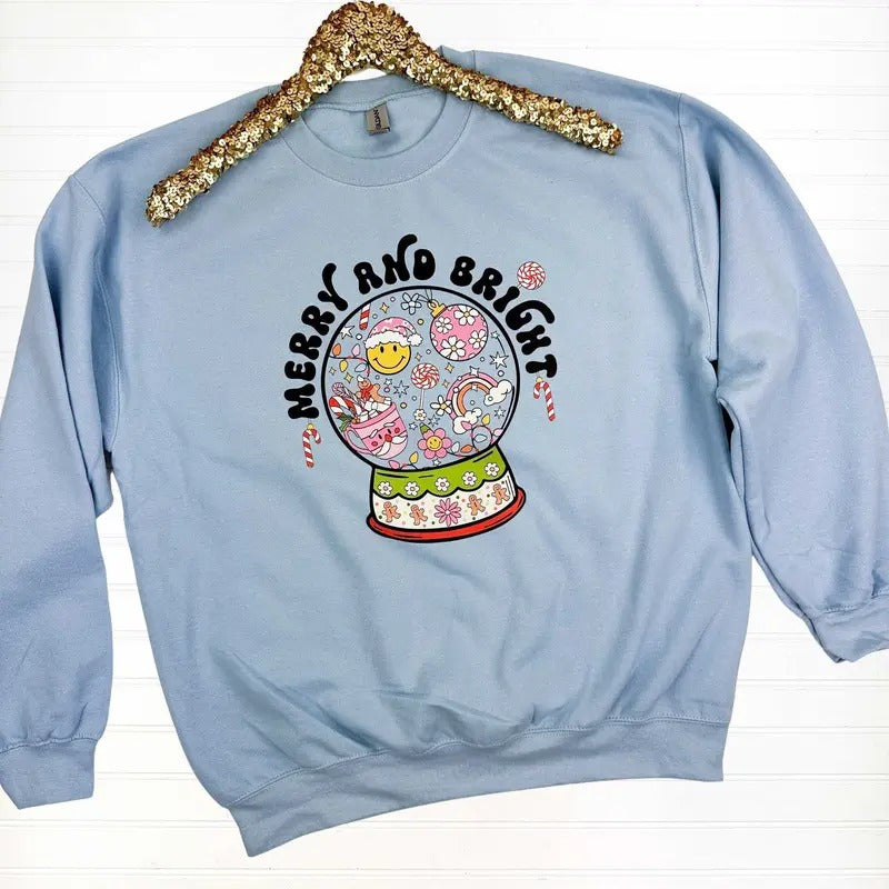Merry & Bright Retro Snow Globe Sweatshirt T-Shirts, Hoodie | HypeCrazeTee.com