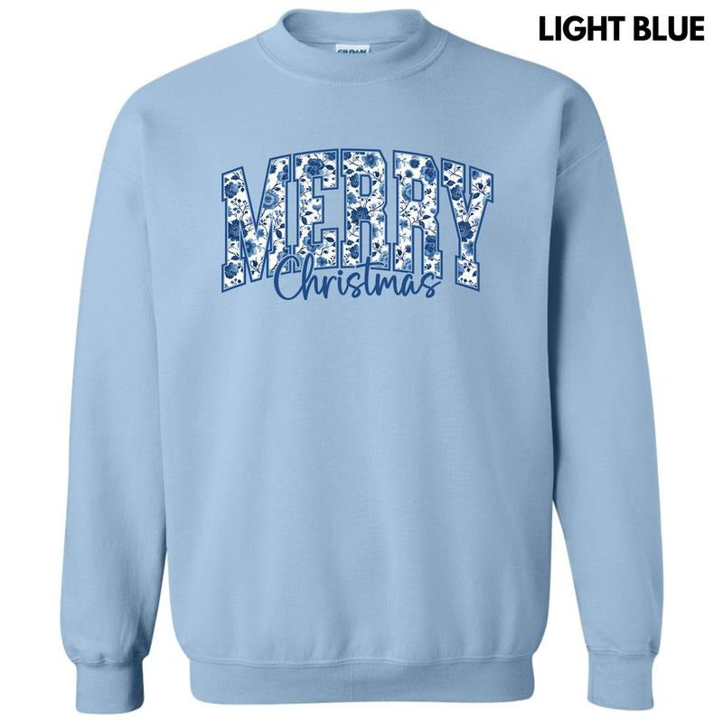 Merry Blue Floral Christmas Sweatshirt 'NLB' T-Shirts, Hoodie | HypeCrazeTee.com