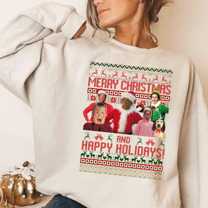 Merry Christmas And Happy Holiday, Retro Christmas, Funny Christmas Movies 90s Shirt Hoodie, Sweatshirt | HypeCrazeTee.com