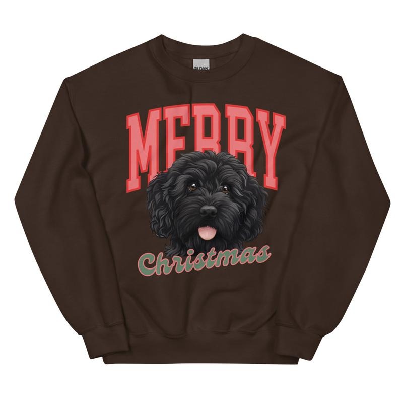 Merry Christmas Black Doodle Sweatshirt, Christmas Dog, Festive Holiday Crewneck, Custom Sweatshirt T-Shirts, Hoodie