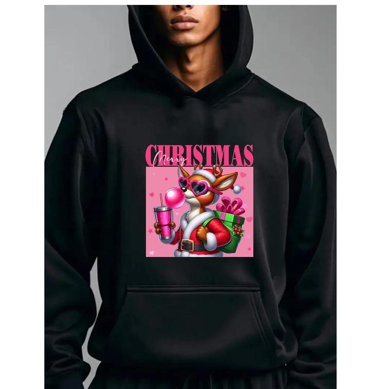 Merry Christmas Bubblegum Reindeer Hoodie - Cute Deer Santa Suit Holiday Sweatshirt Hoodie T-Shirts | HypeCrazeTee.com