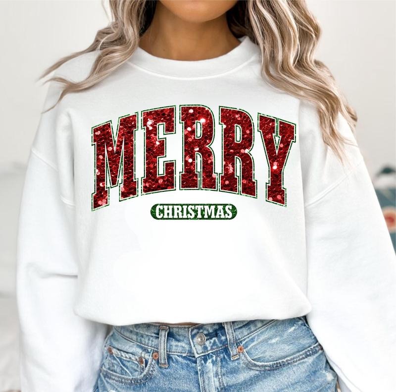 Merry Christmas Glitter Sweatshirt for Women, Cute Winter Sweater with Loose Fit and 50% Cotton 50% Polyester Fabric -...
