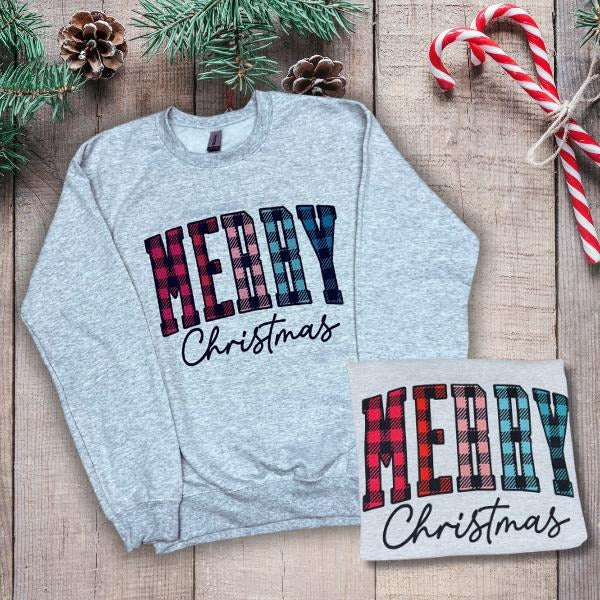 Merry Christmas Plaid T-shirt- Longsleeve-Crewneck Hoodie, Sweatshirt | HypeCrazeTee.com